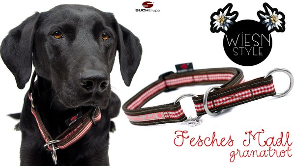 Wiesn-Schlupfhalsband, Stopp-Hundehalsband FESCHES MADL GRANATROT large