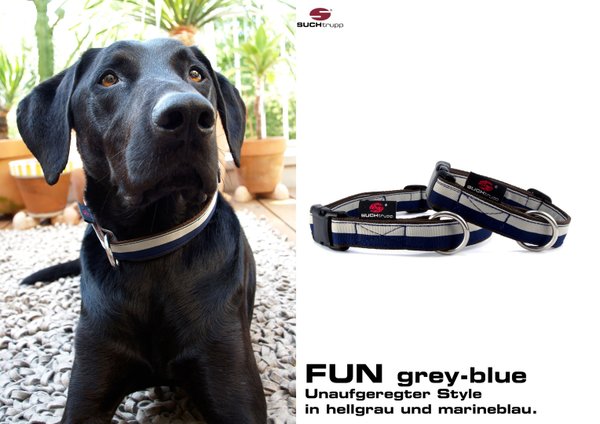 Hundehalsband FUN GREY-BLUE medium, Hundehalsbänder