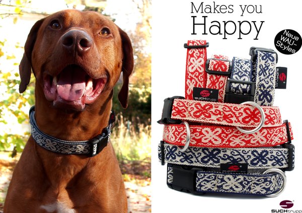 Hundehalsband HAPPY white-red large, Hundehalsbänder