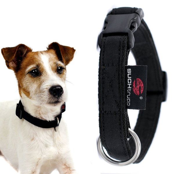 Hundehalsband small PURE BLACK, stilvolle & edle Halsbänder für kleine Hunde, Welpen, schwarz.