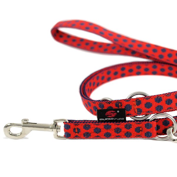 Hochwertige Leine 2m oder 2,5m kleine Hunde, Welpen, DOTS RED-DARKBLUE small, Führleine, rot & blau
