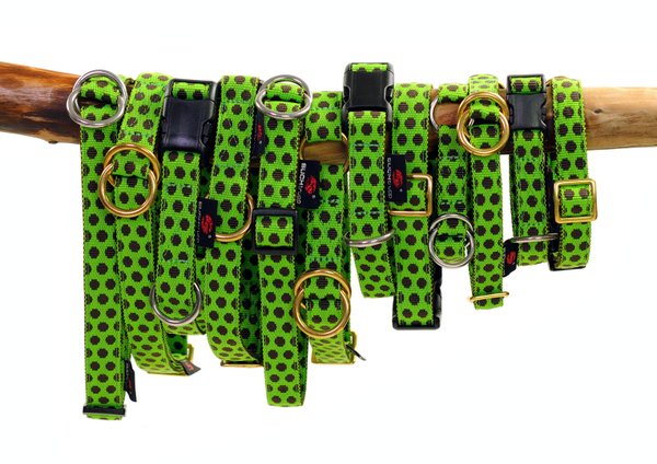 Hundehalsband DOTS LIMEGREEN-BROWN large, schöne Hundehalsbänder, grün mit braunen Punkten