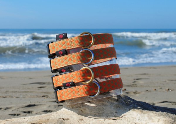 Hundehalsband DOTS BEIGE-ORANGE medium, ausgefallene Hundehalsbänder, beige mit orangenen Punkten