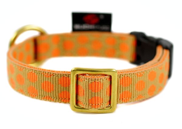 Hundehalsband DOTS BEIGE-ORANGE small, Luxus Hundehalsbänder beige-orange gepunktet & Messingdetails