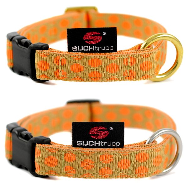 Hundehalsband DOTS BEIGE-ORANGE small, Luxus Hundehalsbänder beige-orange gepunktet & Messingdetails
