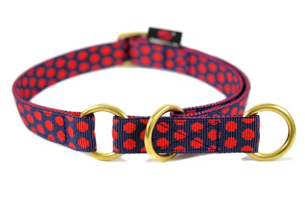 Schlupfhalsband,  Zugstopp-Hundehalsband, DOTS DARKBLUE-RED large, blau-rot gepunktet, TOPSELLER.