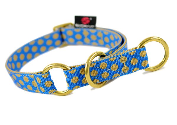Schlupfhalsband / Hundehalsband mit Stopp, DOTS ROYALBLUE-BEIGE medium, Hundehalsbänder Luxus