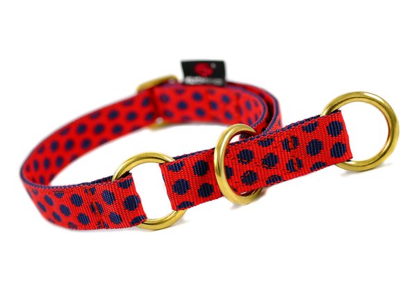 Schlupfhalsband, Luxus, Zugstopp Hundehalsband, DOTS RED-DARKBLUE medium, rot & blaue Punkte