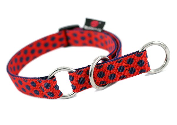 Schlupfhalsband, Luxus, Zugstopp Hundehalsband, DOTS RED-DARKBLUE medium, rot & blaue Punkte