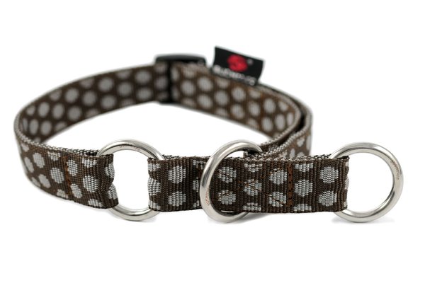 Schlupfhalsband, edles Hundehalsband Zugstopp, DOTS BROWN-GREY medium, mit Luxus Messing-Details