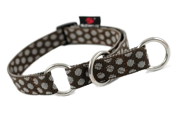 Schlupfhalsband, ausgefallenes Hundehalsband Zugstopp, DOTS BROWN-GREY medium, braun & graue Punkte.