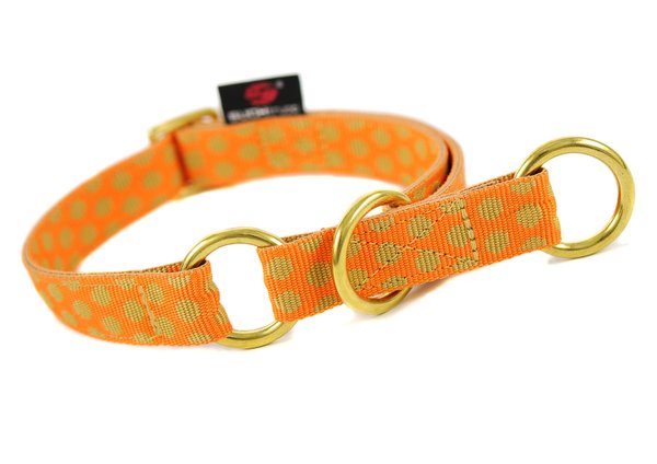 Schlupfhalsband, schönes Hundehalsband Zugstopp, DOTS ORANGE-BEIGE medium, orange-beige gepunktet