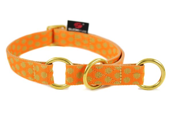 Schlupfhalsband / Hundehalsband mit Stopp, DOTS ORANGE-BEIGE medium, Hundehalsbänder