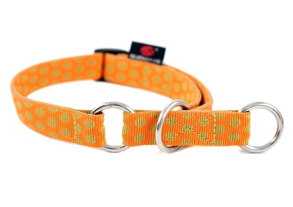 Schlupfhalsband, schönes Hundehalsband Zugstopp, DOTS ORANGE-BEIGE medium, orange-beige gepunktet