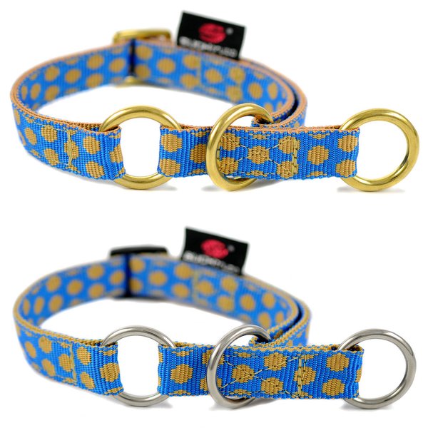 Ausgefallenes Schlupfhalsband, Zugstopp Halsband, DOTS ROYALBLUE-BEIGE small, blau-beige gepunktet.
