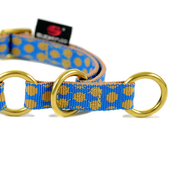 Ausgefallenes Schlupfhalsband, Zugstopp Halsband, DOTS ROYALBLUE-BEIGE small, blau-beige gepunktet.