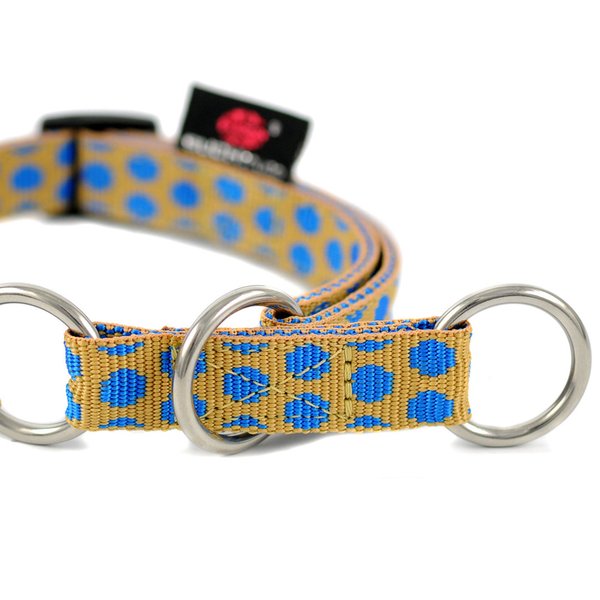 Schlupfhalsband / Zugstopp-Halsband kleine Hunde, DOTS BEIGE-ROYALBLUE small, beige-blau gepunktet.
