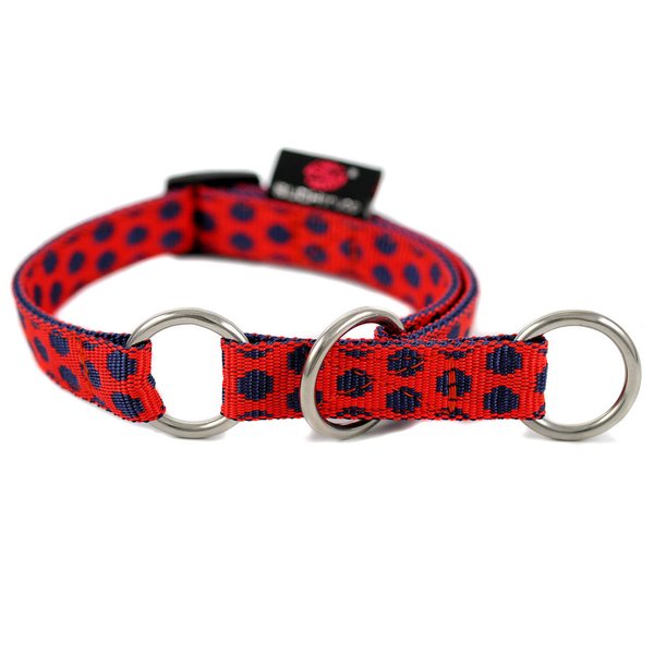 Stylisches Schlupfhalsband, Zugstopp Design-Halsband, rot-blaue Punkte, DOTS RED-DARKBLUE small