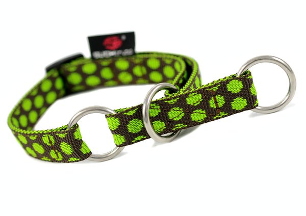 Schlupfhalsband, Hundehalsband mit Zugstopp, DOTS BROWN-LIMEGREEN small, Hundehalsbänder mit Messing