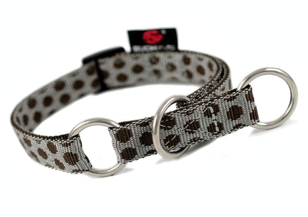 Schlupfhalsband, stylisches Zugstopp-Hundehalsband, DOTS GREY-BROWN small, grau & braun gepunktet