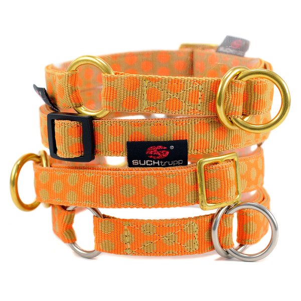 Schlupfhalsband, Zugstopp Halsband, orange-beige gepunktet, DOTS ORANGE-BEIGE small, sehr stylisch.