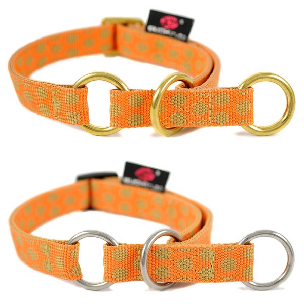 Schlupfhalsband, Zugstopp Halsband, orange-beige gepunktet, DOTS ORANGE-BEIGE small, sehr stylisch.