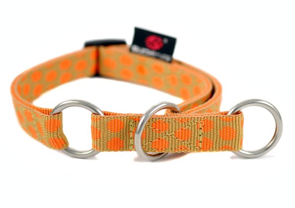 Schlupfhalsband / Hundehalsband mit Zugstopp, DOTS BEIGE-ORANGE small, Hundehalsbänder, gepunktet
