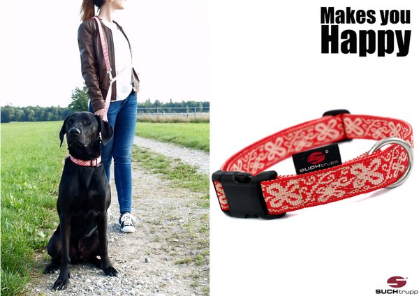 Hundehalsband HAPPY red-white medium, Hundehalsbänder