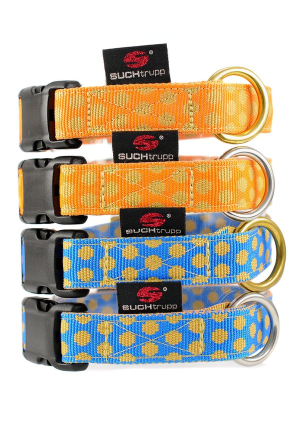 Hundehalsband DOTS ROYALBLUE-BEIGE medium, schöne Hundehalsbänder blau-beige gepunktet