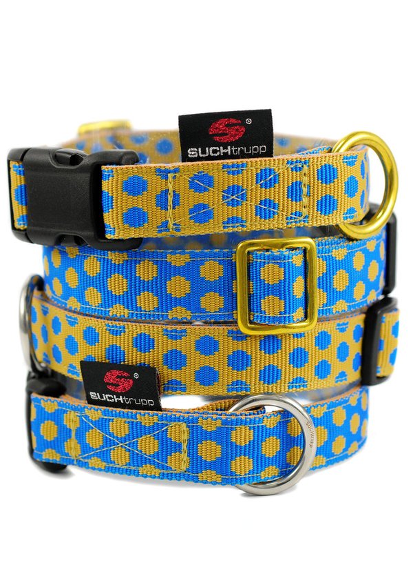 Hundehalsband DOTS ROYALBLUE-BEIGE medium, schöne Hundehalsbänder blau-beige gepunktet