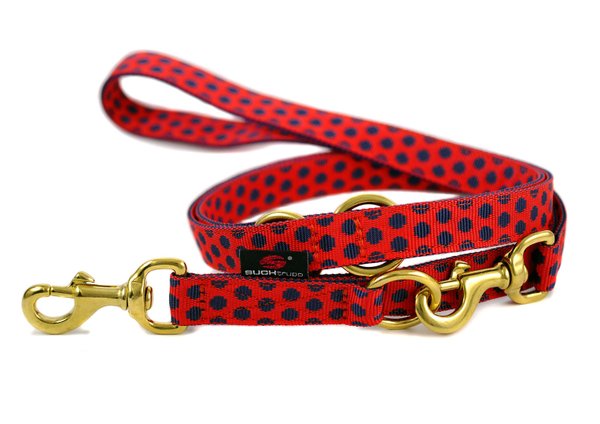 Langleine, verstellbare Hundeleine DOTS RED-DARKBLUE medium-large, Führleine, rot-blau gepunktet