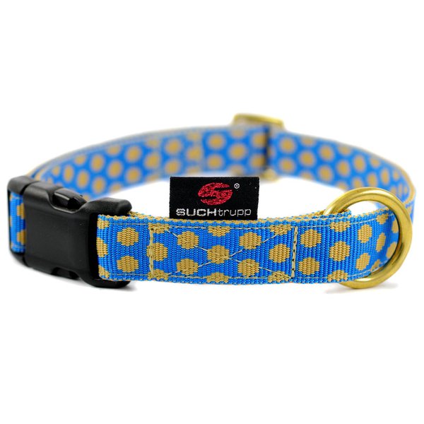 Hundehalsband DOTS ROYALBLUE-BEIGE large, besondere Hundehalsbänder, royalblau & beige gepunktet