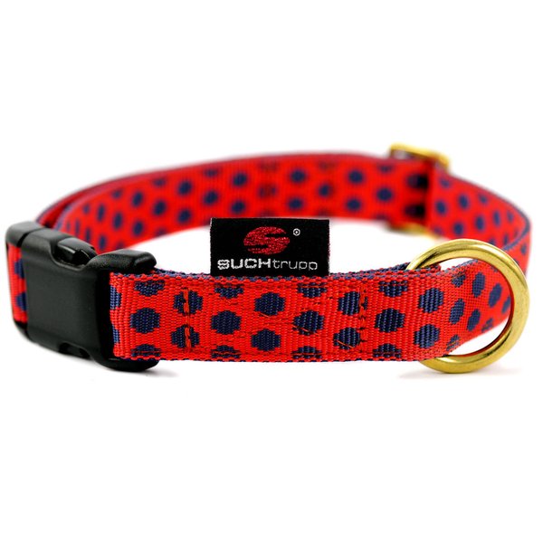 Hundehalsband DOTS RED-DARKBLUE large, Hundehalsbänder