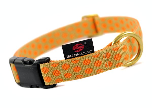 Hundehalsband DOTS BEIGE-ORANGE large, schöne Hundehalsbänder, beige mit orangenen Punkten