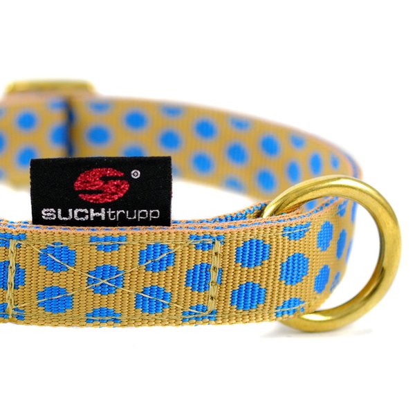 Hundehalsband DOTS BEIGE-ROYALBLUE medium, chice Hundehalsbänder blaue Punkte auf beige