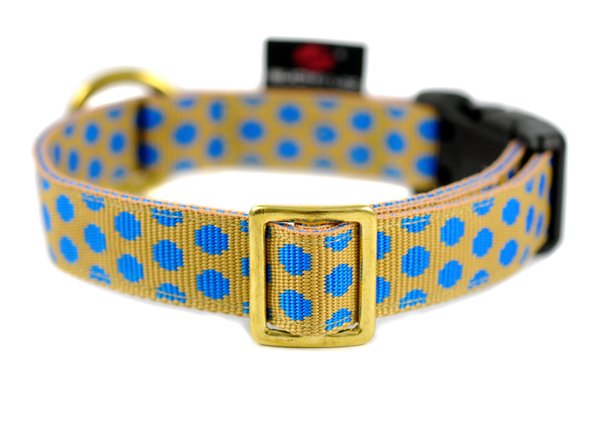 Hundehalsband DOTS BEIGE-ROYALBLUE medium, handgemachte Hundehalsbänder, beige & blau gepunktet