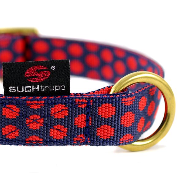 Hundehalsband DOTS DARKBLUE-RED medium, perfekte Hundehalsbänder