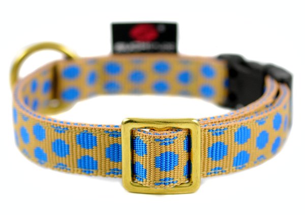 Hundehalsband DOTS BEIGE-ROYALBLUE small, außergewöhnliche Hundehalsbänder, beige-blau gepunktet.