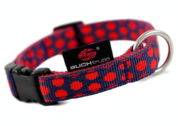 Hundehalsband DOTS DARKBLUE-RED small, stylische Hundehalsbänder, dunkelblau-rot gepunktet, WAU? Wow
