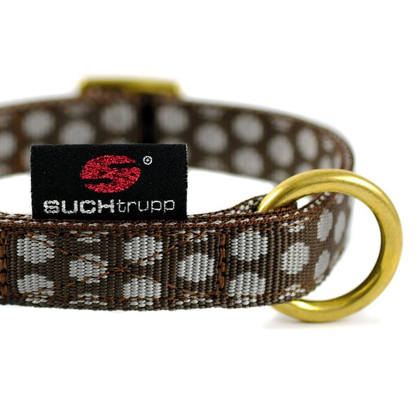 Hundehalsband DOTS BROWN-GREY small, Manufaktur Hundehalsbänder, schokobraun mit grauen Punkten.
