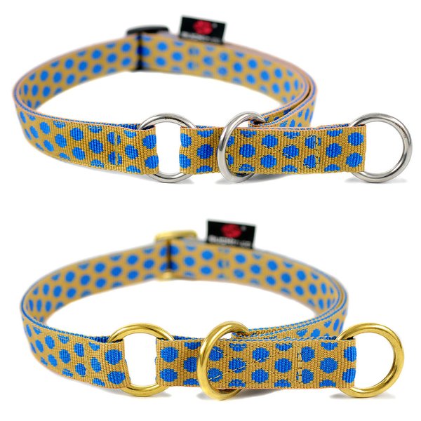 Schlupfhalsband, schönes Zugstopp-Hundehalsband, DOTS BEIGE-ROYALBLUE large, beige-blau gepunktet