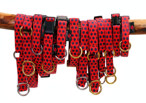 Schlupfhalsband, Luxus Hundehalsband mit Stopp, DOTS RED-DARKBLUE large, Hundehalsbänder große Hunde