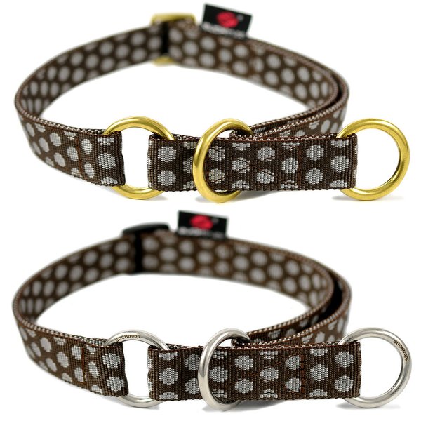 Schlupfhalsband, schönes Zugstopp-Hundehalsband, DOTS BROWN-GREY large, braun-grau gepunktet