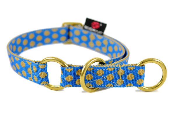 Schlupfhalsband, edles Zugstopp-Hundehalsband, DOTS ROYALBLUE-BEIGE medium, blau mit beigen Punkten