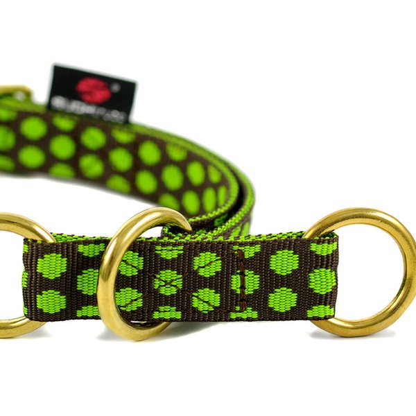 Schlupfhalsband, Designer Zugstopp-Hundehalsband, DOTS BROWN-LIMEGREEN medium, braun-grün gepunktet.