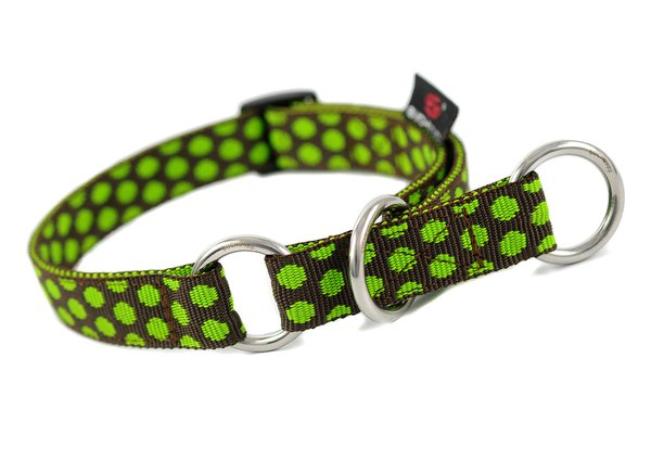 Schlupfhalsband, Designer Zugstopp-Hundehalsband, DOTS BROWN-LIMEGREEN medium, braun-grün gepunktet.