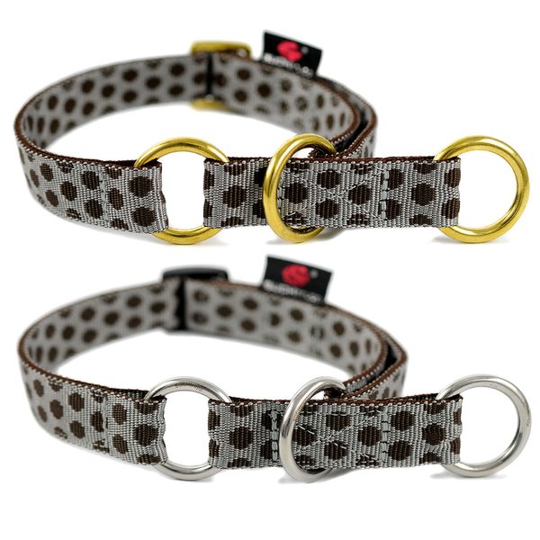 Schlupfhalsband, Zugstopp Design Hundehalsband, DOTS GREY-BROWN medium, stylische grau-braune Punkte