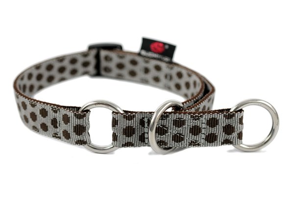 Schlupfhalsband, Zugstopp Design Hundehalsband, DOTS GREY-BROWN medium, stylische grau-braune Punkte