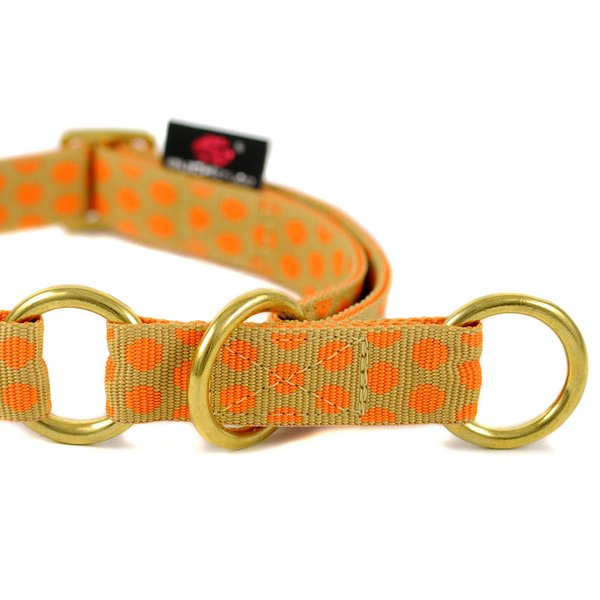 Schlupfhalsband, Zugstopp-Hundehalsband, DOTS BEIGE-ORANGE medium golden, luxuriöse Messing-Details