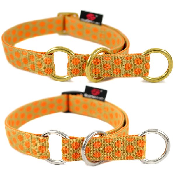 Schlupfhalsband, stylisches Zugstopp-Hundehalsband, DOTS BEIGE-ORANGE medium, Hundehalsbänder Punkte